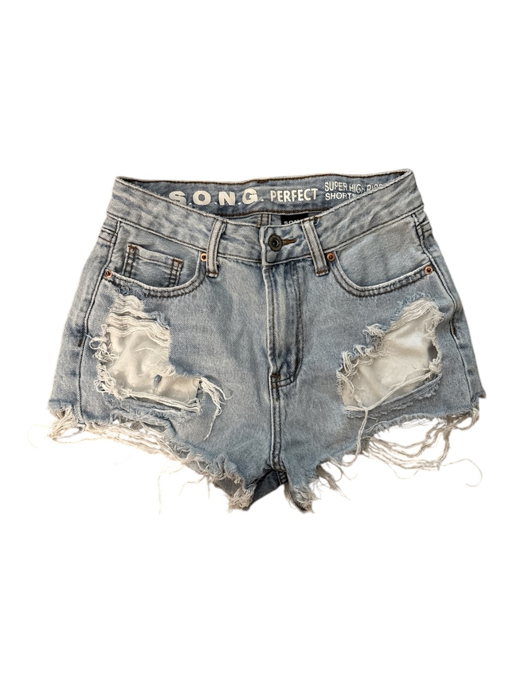 S.O.N.G. Perfect Super High Rise Distressed Denim Jean Shorts 3/26